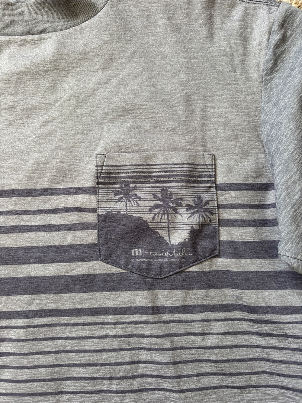 Travis Matthew Men's Blue/Grey Short-Sleeve Striped Pocket T-Shirt - Picture 2 of 5